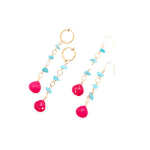 CHAIN DROP EARRINGS *PINK CHALCEDONY*