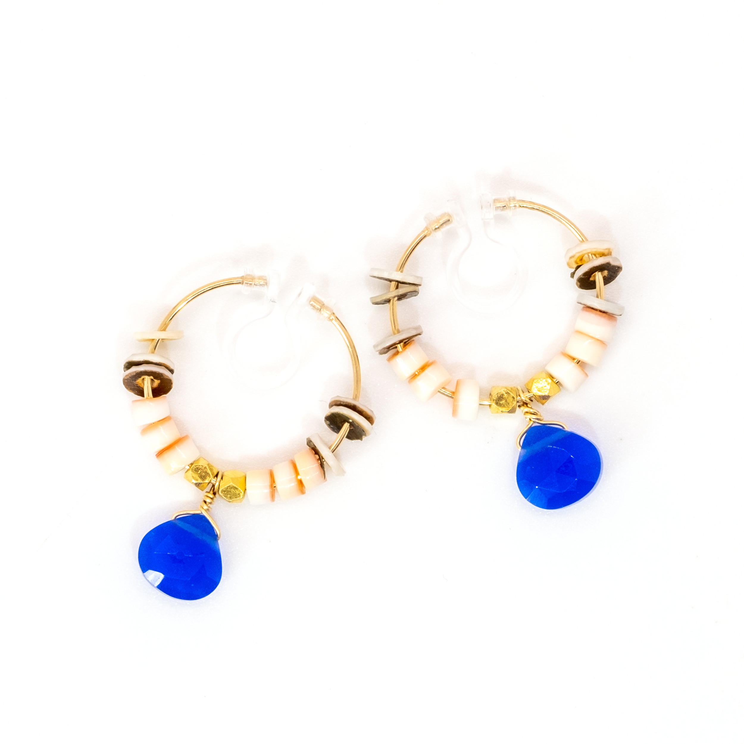 CLIP-ON HOOP EARRINGS BLUE CHALCEDONY