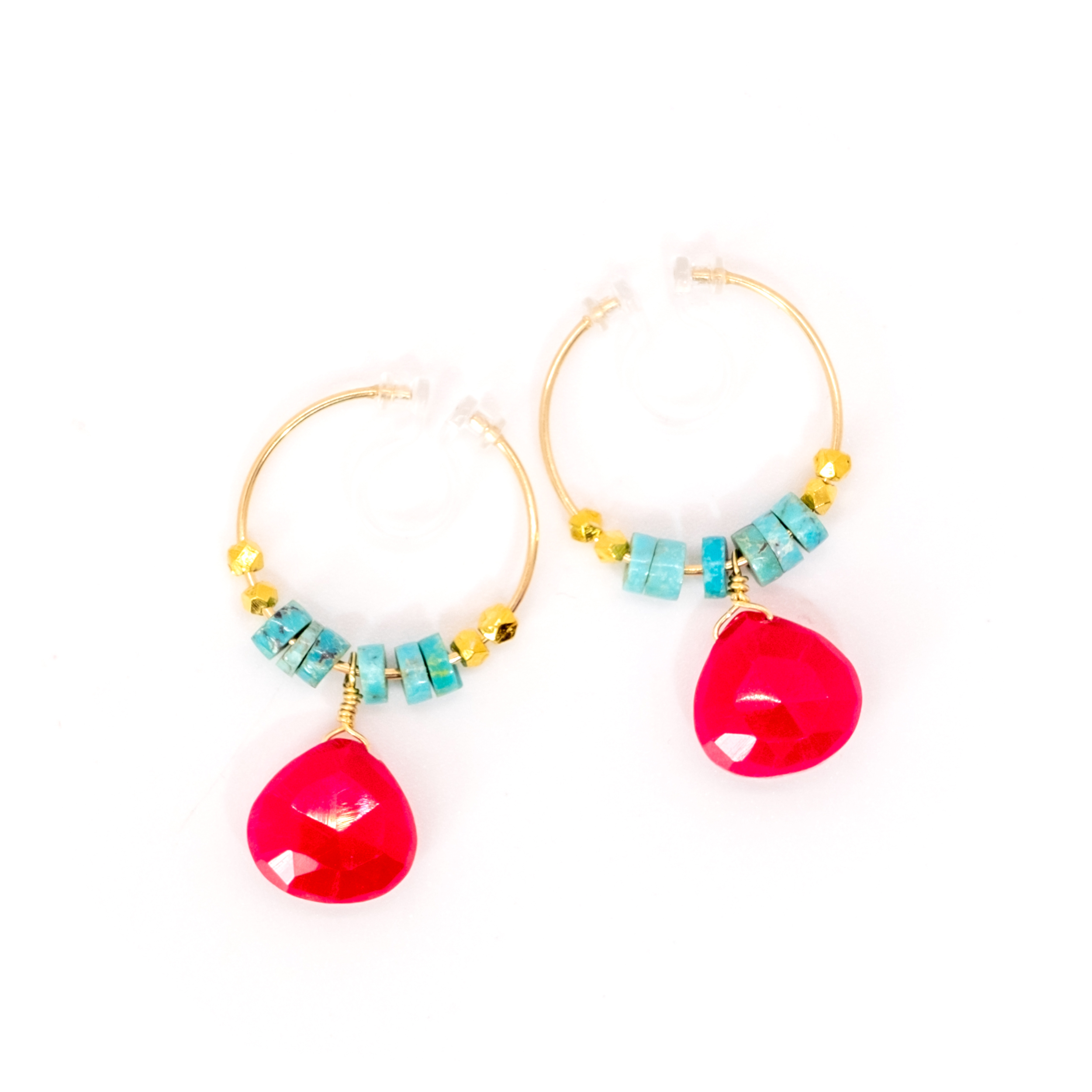 CLIP-ON HOOP EARRINGS PINK CHALCEDONY