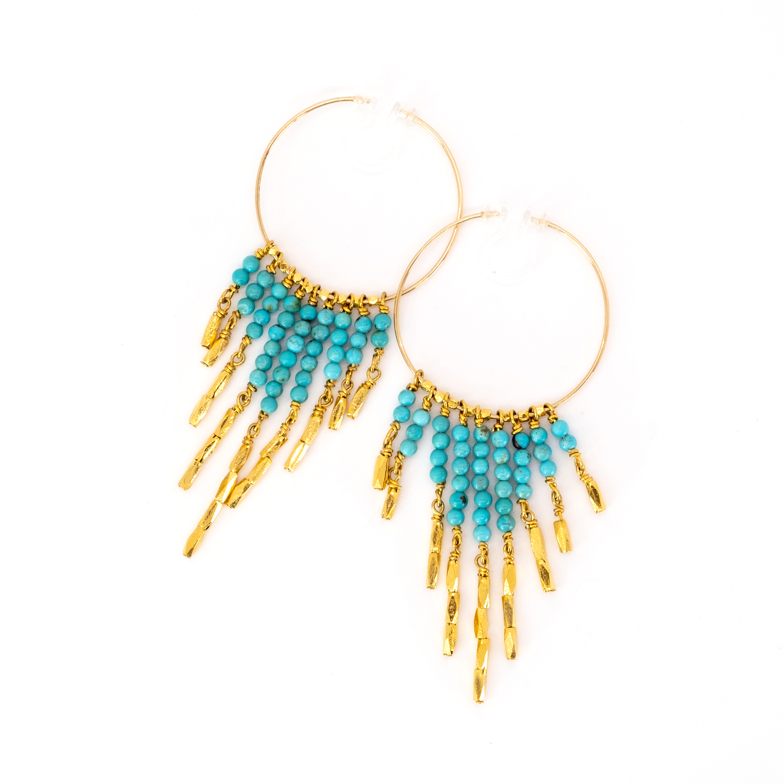 TURQUOISE GOLD FILLED HOOP CLIP-ON EARRINGS